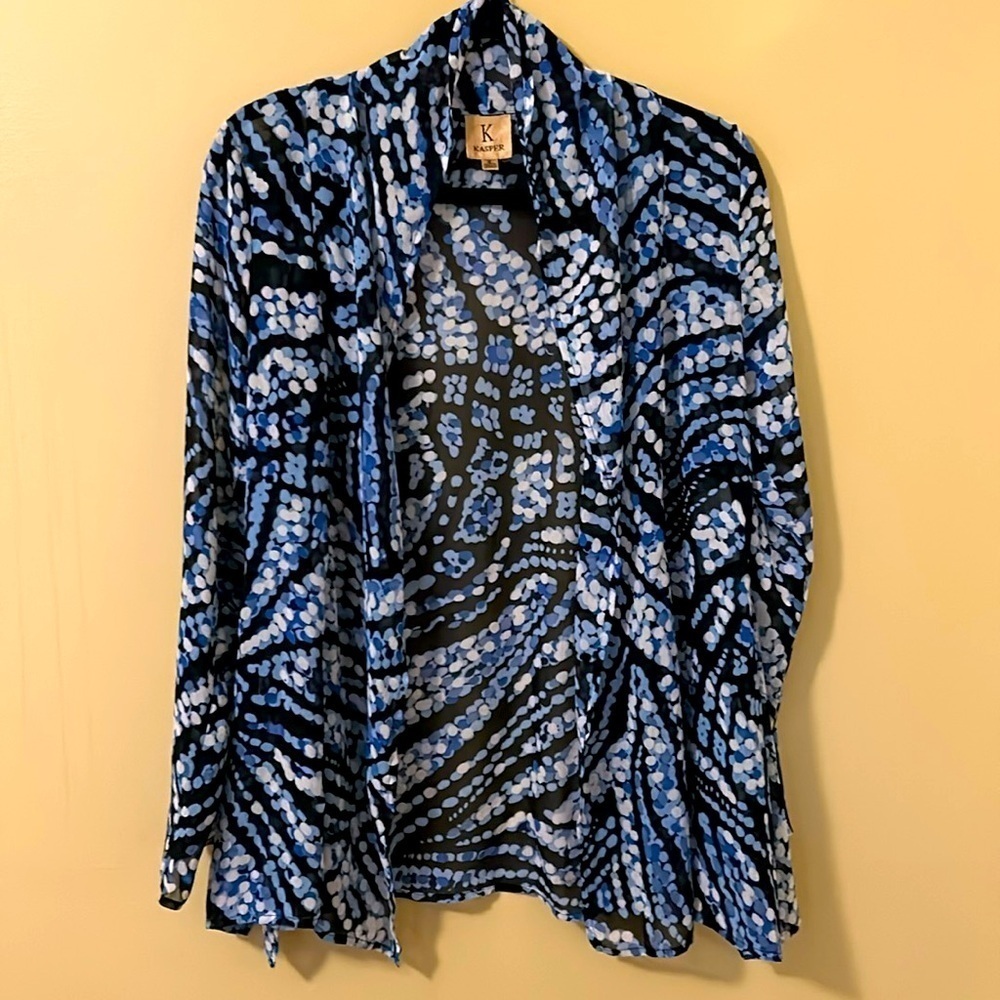 Kasper Abstract Print Silky Sheer Open Cardigan or Coverup Size S